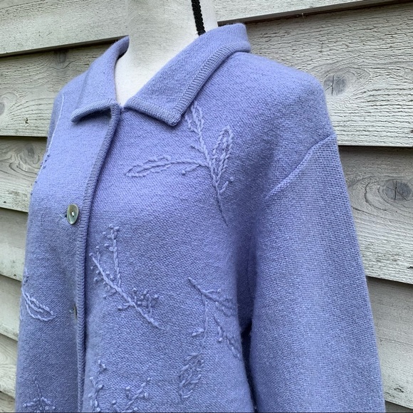 Vintage 90s Pastel Purple Boiled Wool Long Sleeve Button Down Cardigan Sweater - Picture 5 of 16